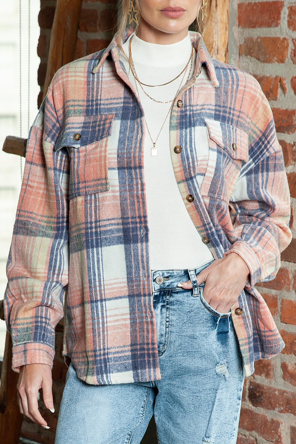 Plaid Button Up Collared Flannel Shacket (2 colors)