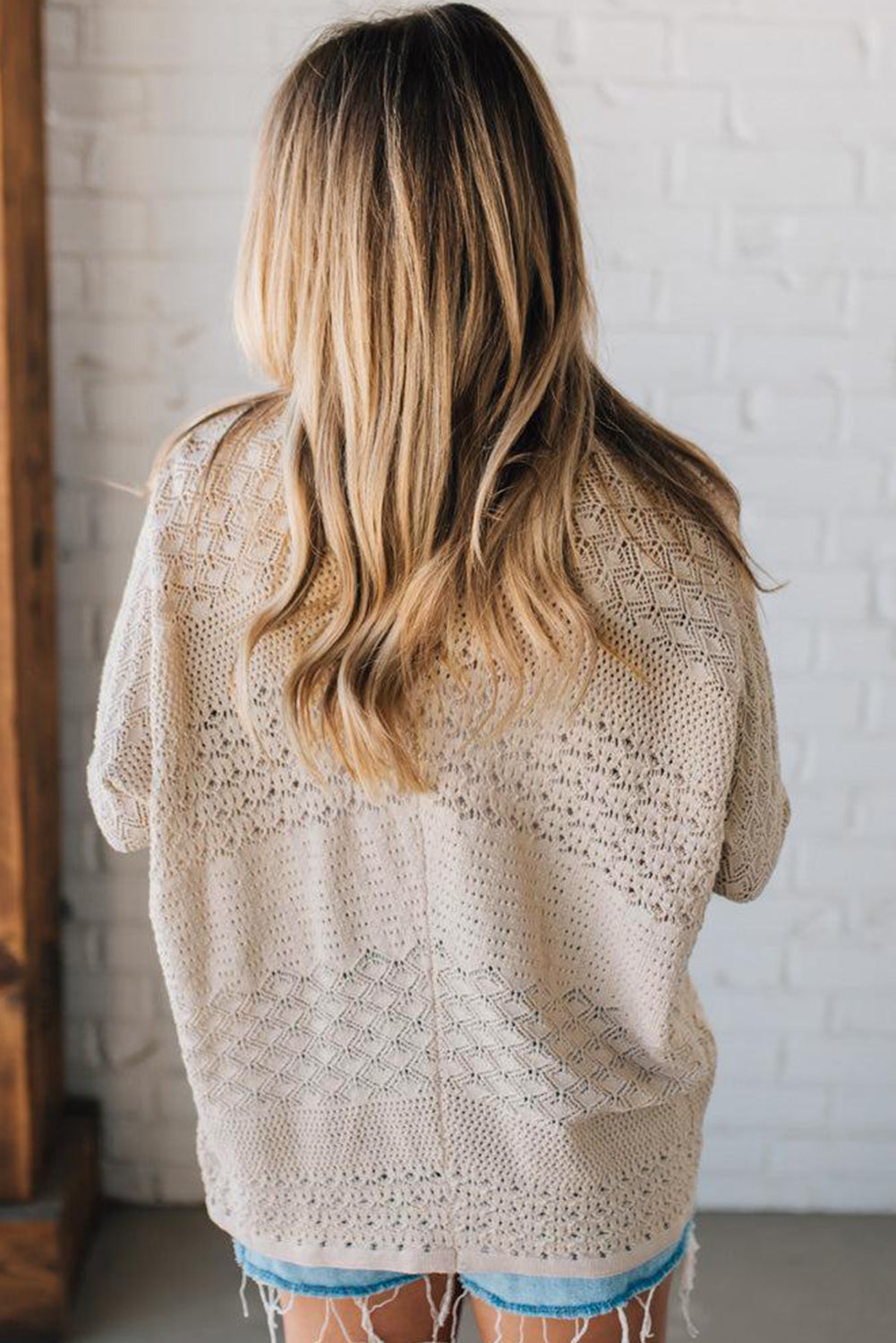 Mix Pattern Hollow Knit Open Front Cardigan
