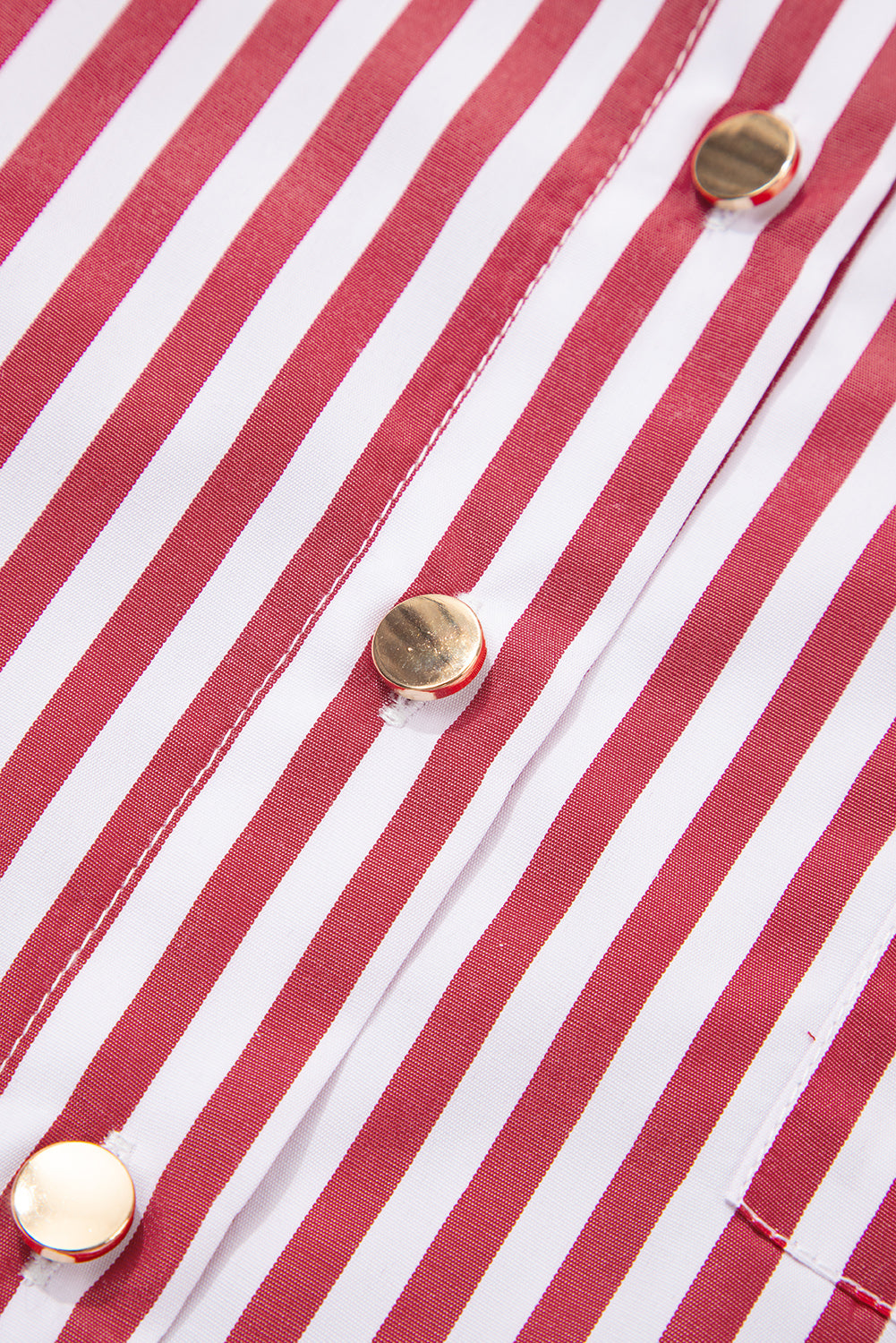 Red Striped Pocket Side Slit Loose Shirt Shacket