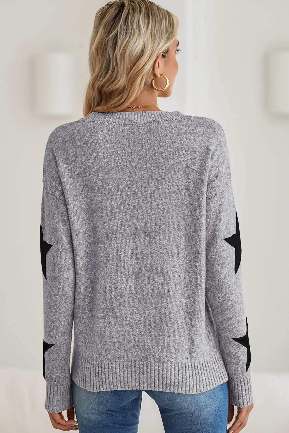 Star Pattern Drop Shoulder Knit Sweater