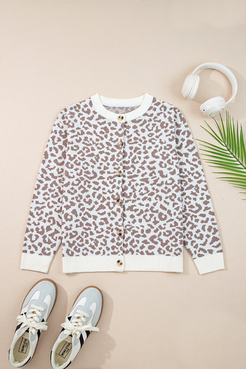 Leopard Drop Shoulder Knitted Button Front Cardigan