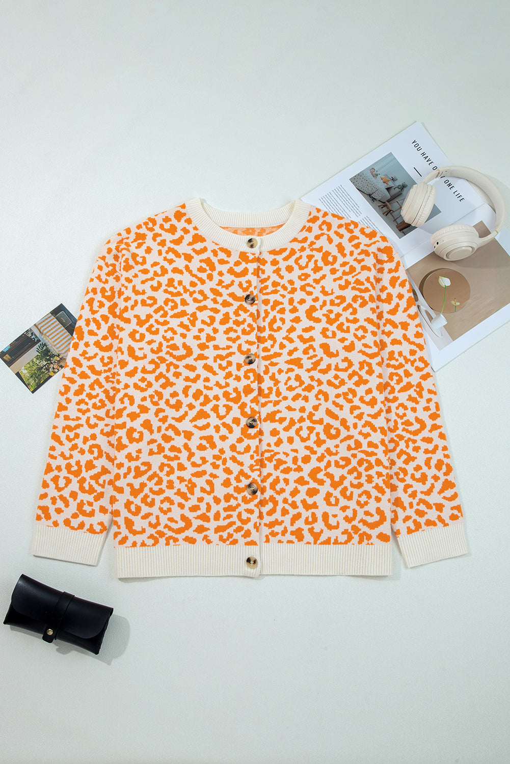 Leopard Drop Shoulder Knitted Button Front Cardigan