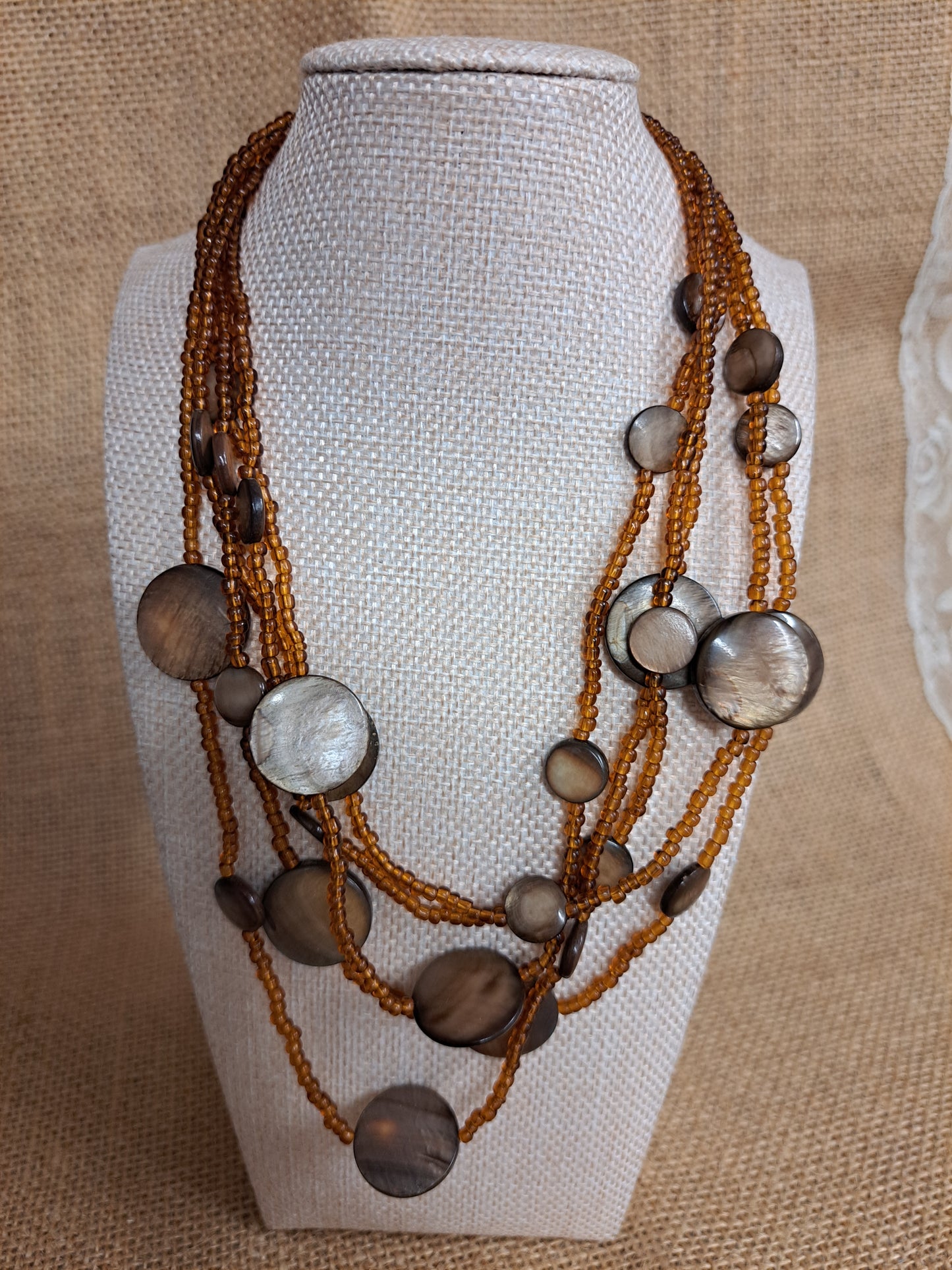 Bronze & Carmel Beaded Necklace *PL*