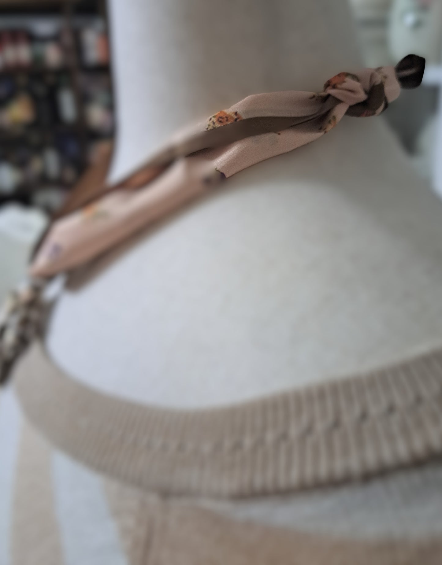 Tiny Floral Print Scarf Necklace Antique Pendant