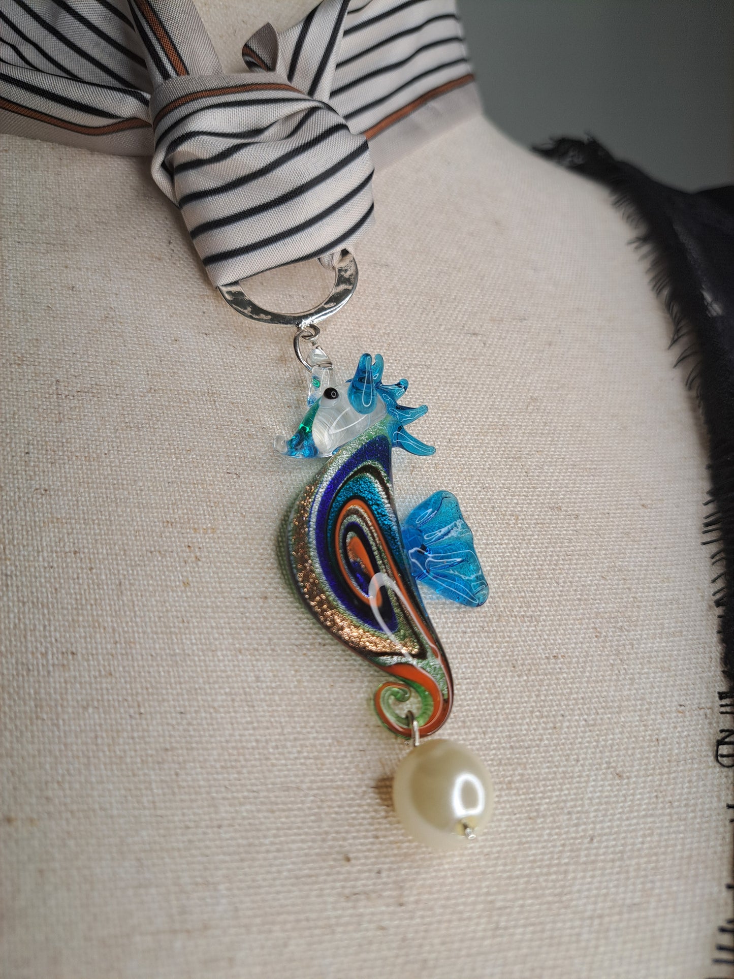 Seahorse Real Glass Scarf Charmed Necklace
