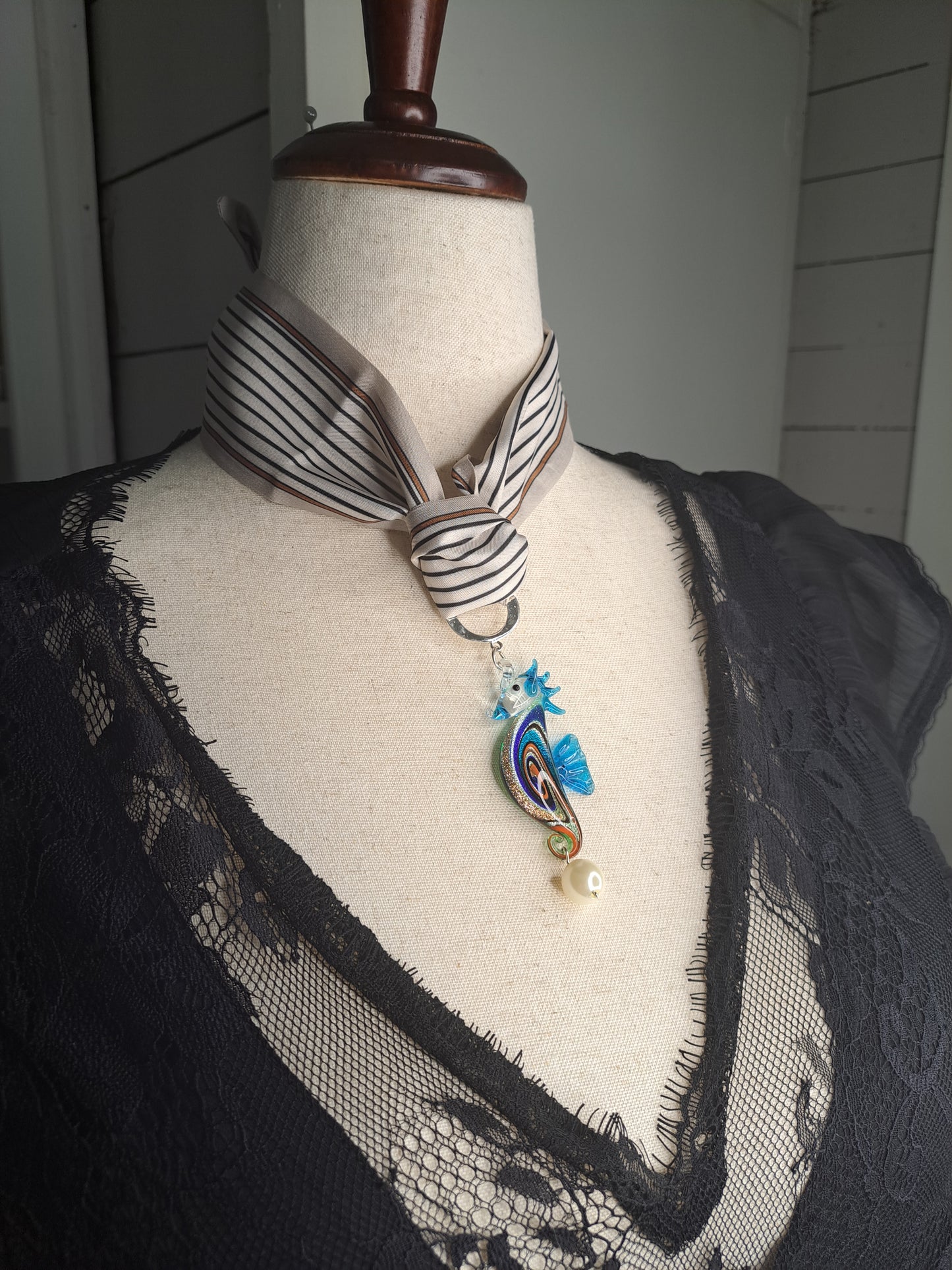 Seahorse Real Glass Scarf Charmed Necklace