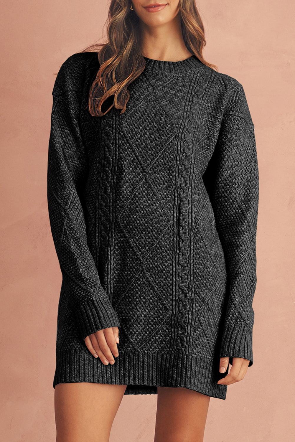 Twist Cable Knit Drop Shoulder Loose Fit Sweater Dress (4 colors)