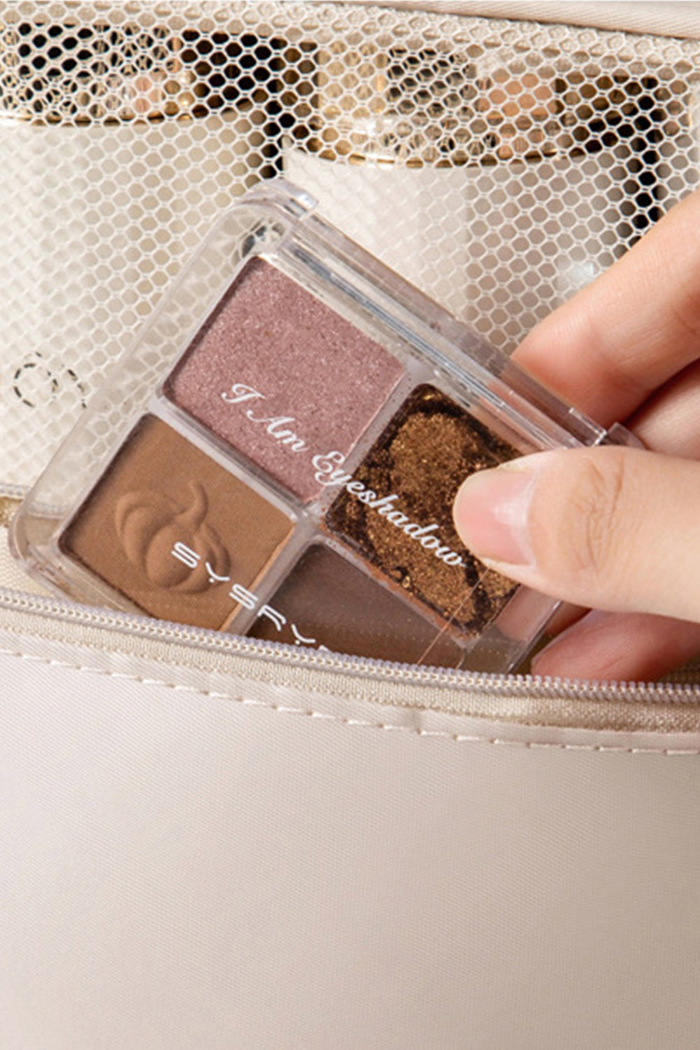 Beige Make Up Organizer Travel Toiletry Bag