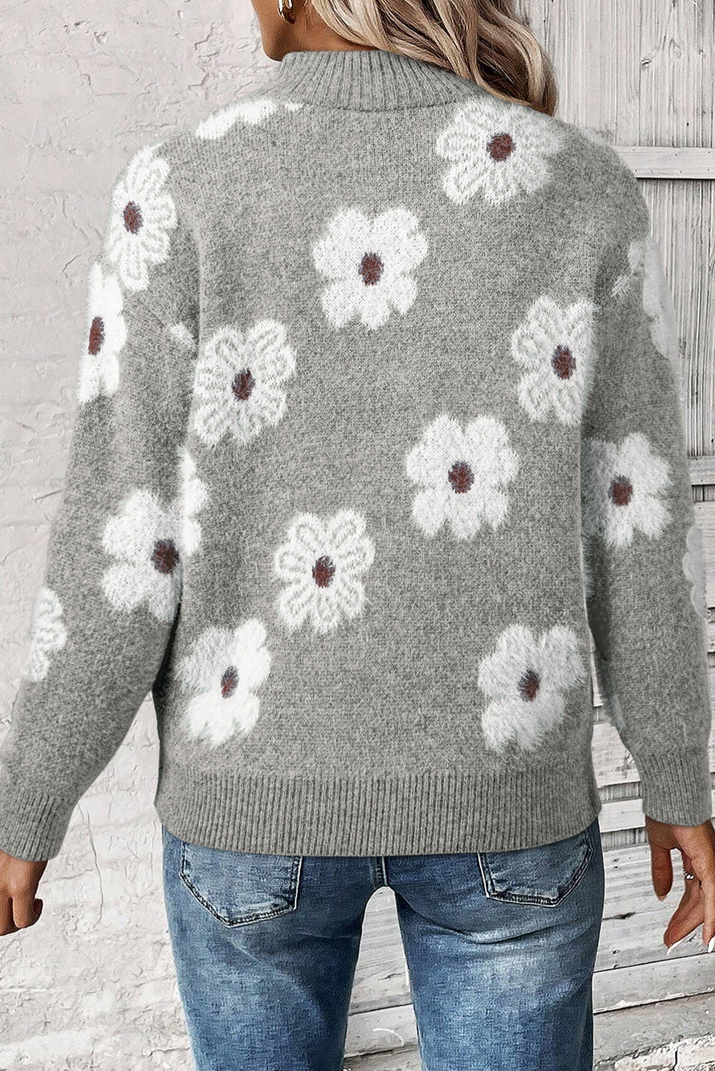 Vintage 60s Floral Pattern Half Zip Sweater