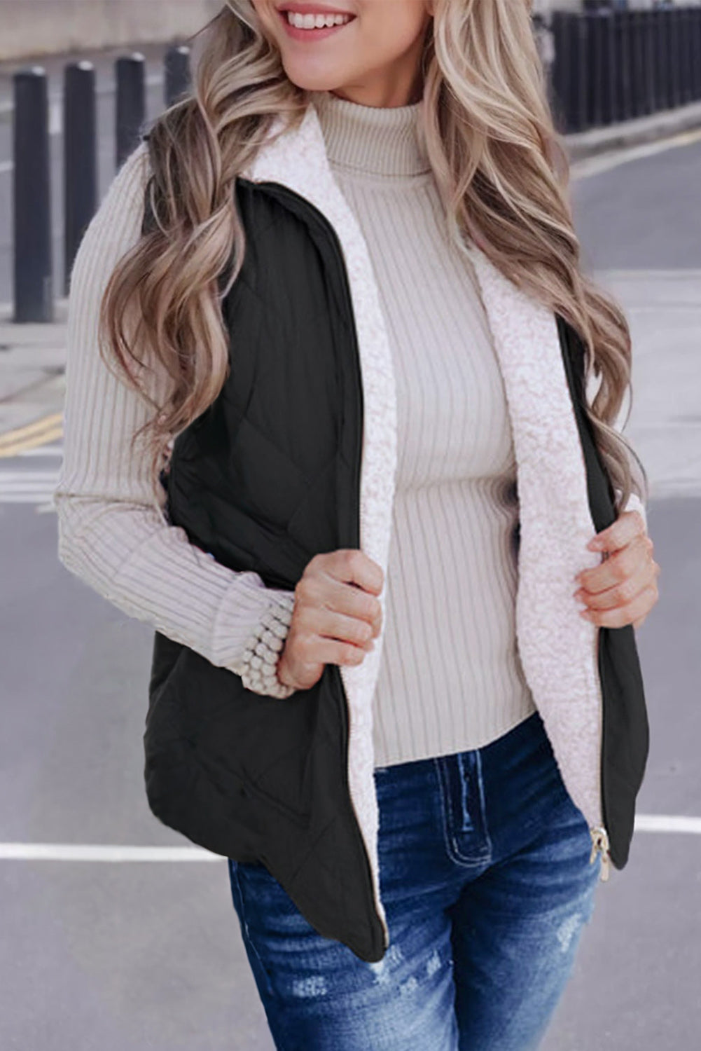 Zip Up Fleece Lined Quilted Vest