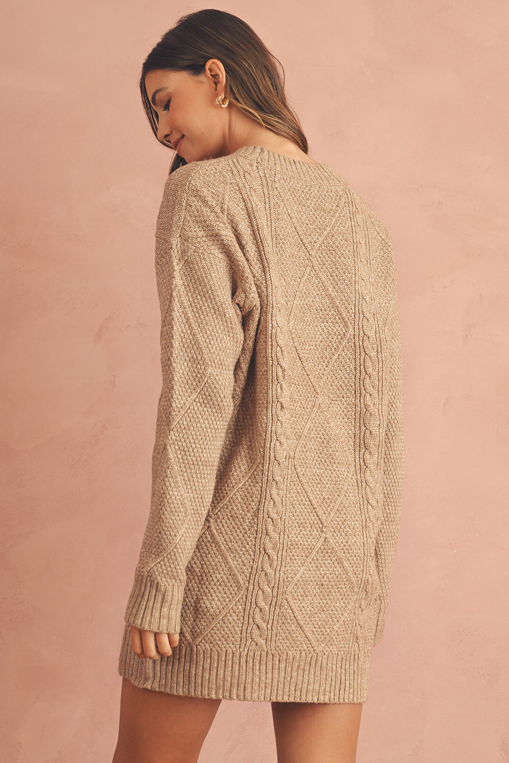 Twist Cable Knit Drop Shoulder Loose Fit Sweater Dress (4 colors)
