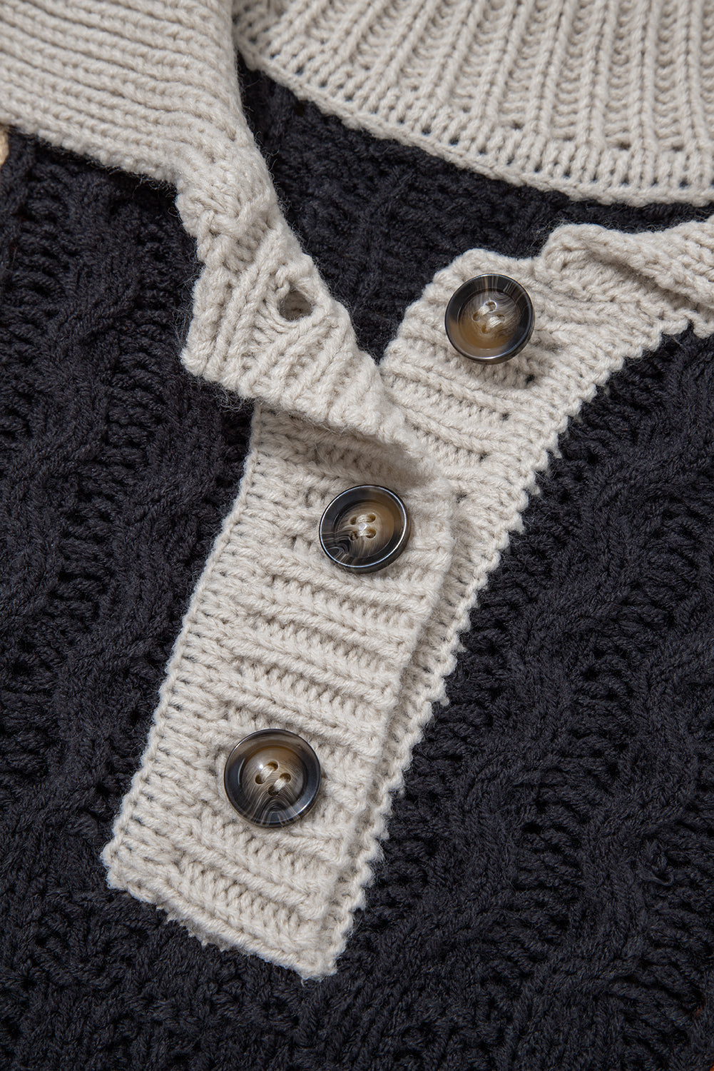 Colorblock Cable Knit Collared Sweater