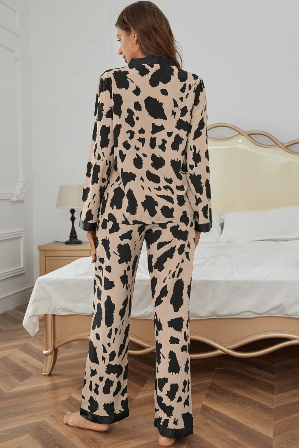 Khaki Cheetah Loose Fit Two Piece Pants Set