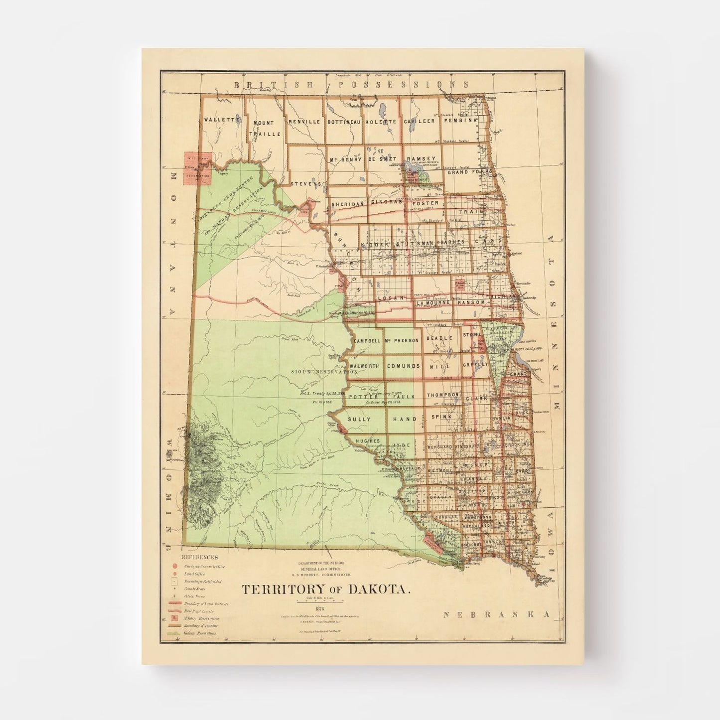 Dakota Territory Historic Map 1876