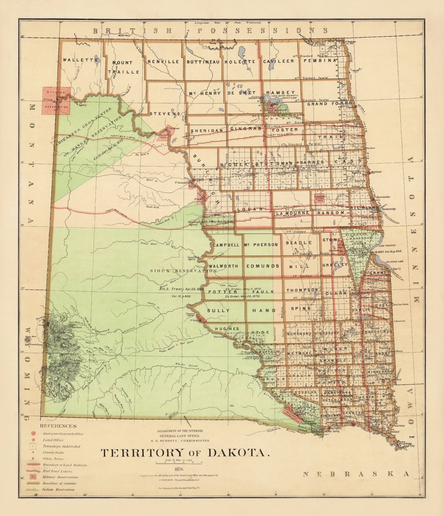 Dakota Territory Historic Map 1876