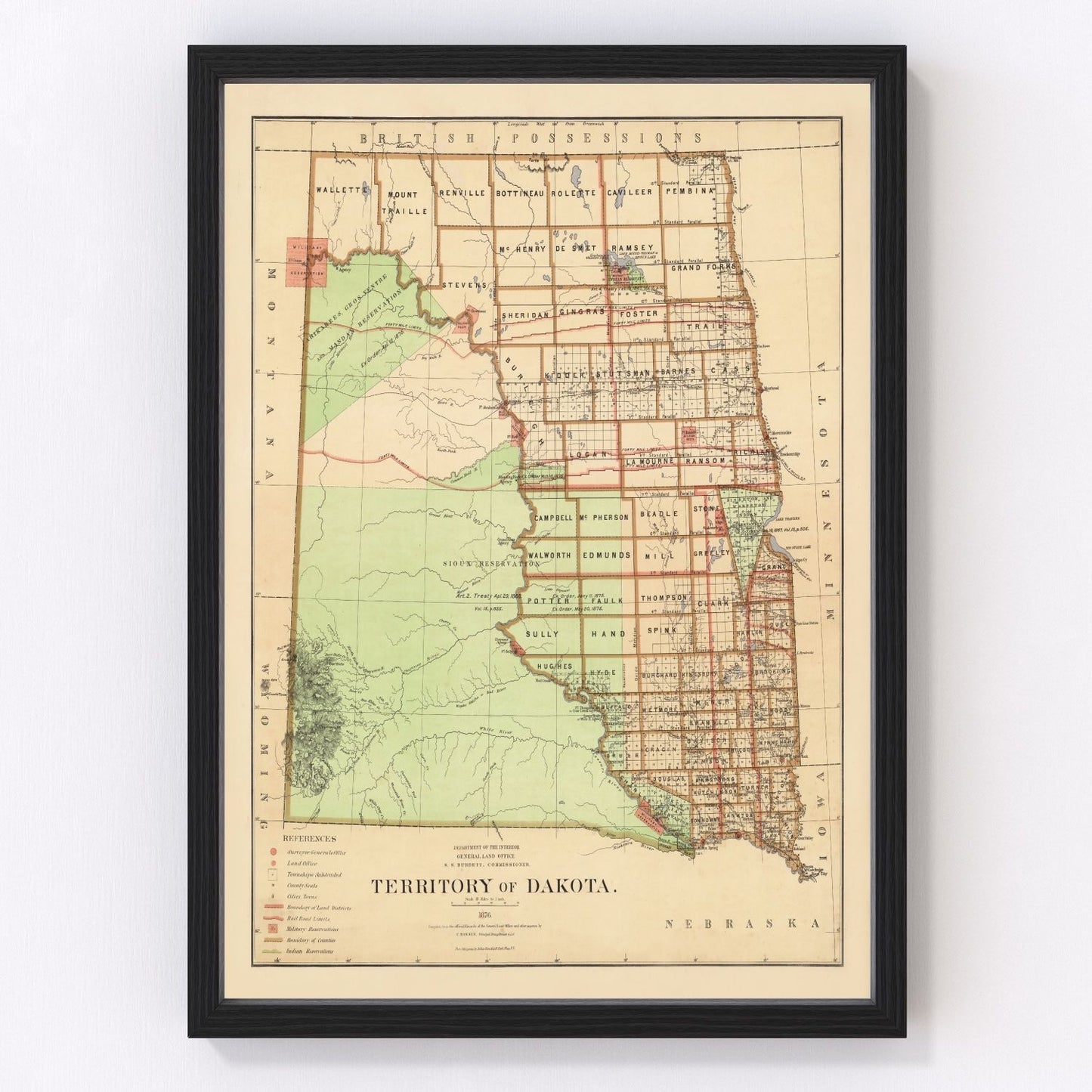 Dakota Territory Historic Map 1876