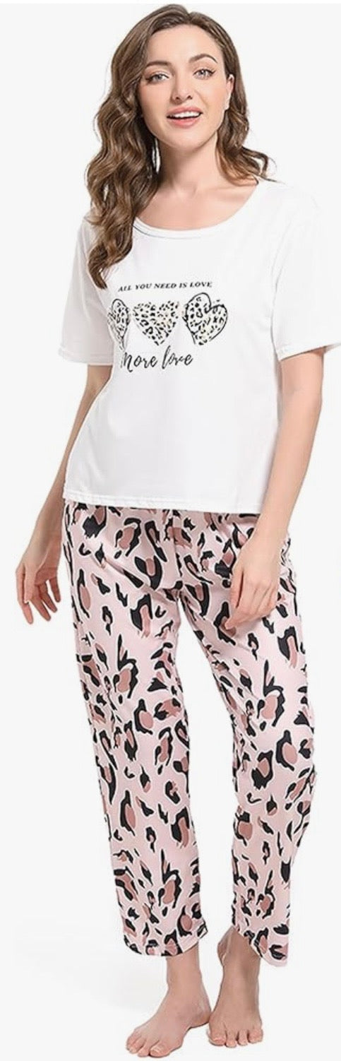 Love Design Hearts Short Sleeve Two Piece Pajama Set