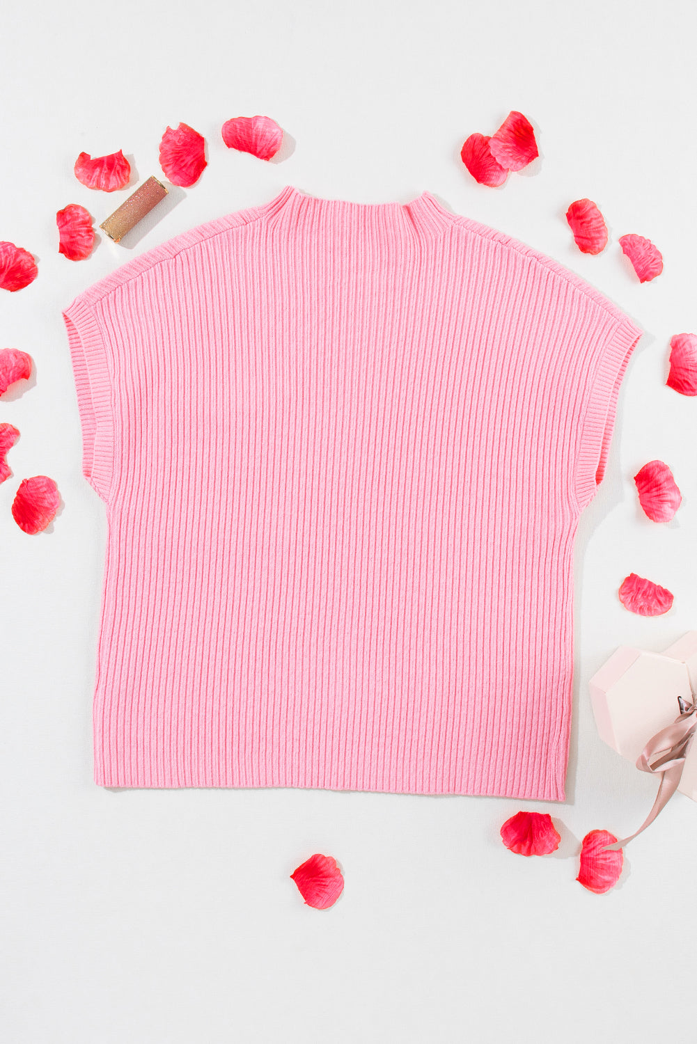Patch Pocket Ribbed Short Sleeve Sweater