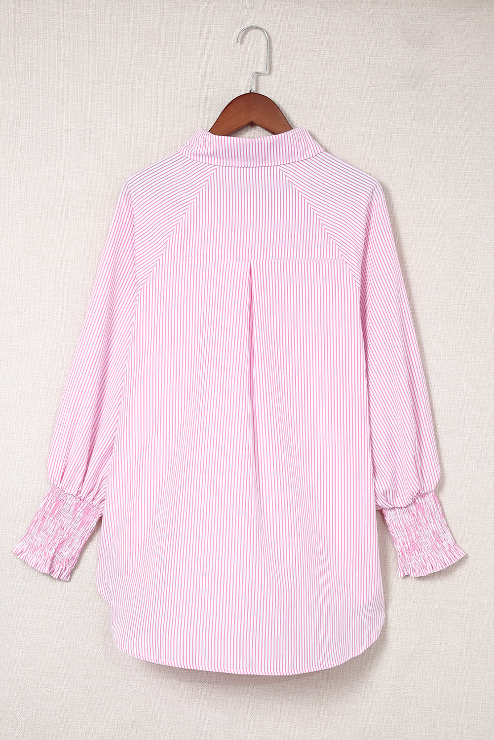 Light Blue Casual Striped Shirred Cuffs Shirt