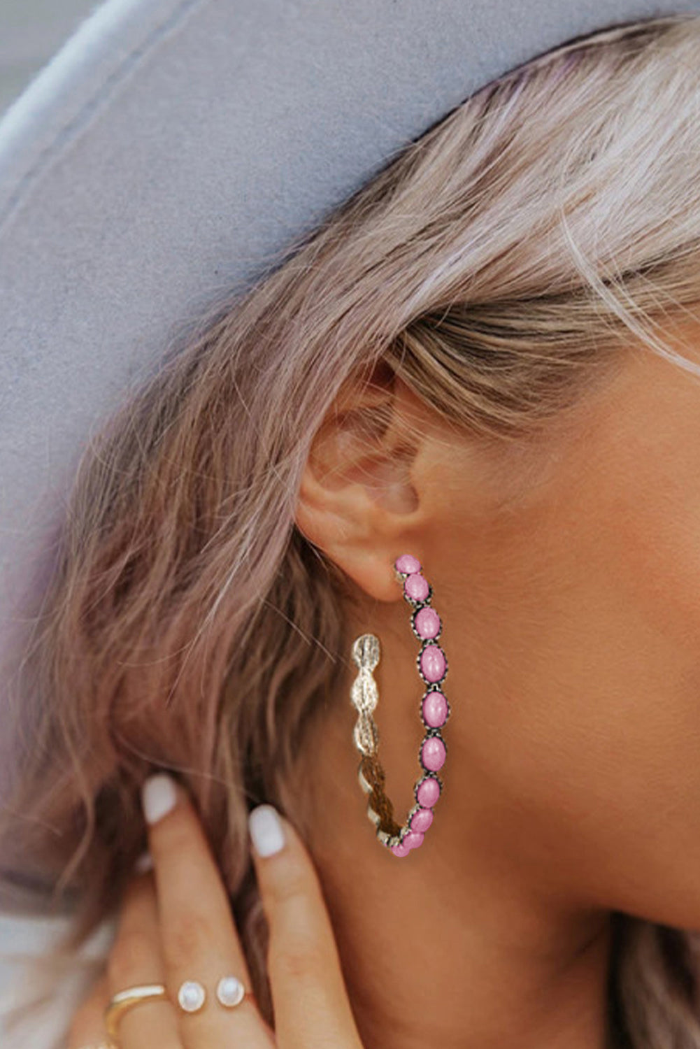 Sky Blue (or Pink) Big Circle C-shaped Earrings
