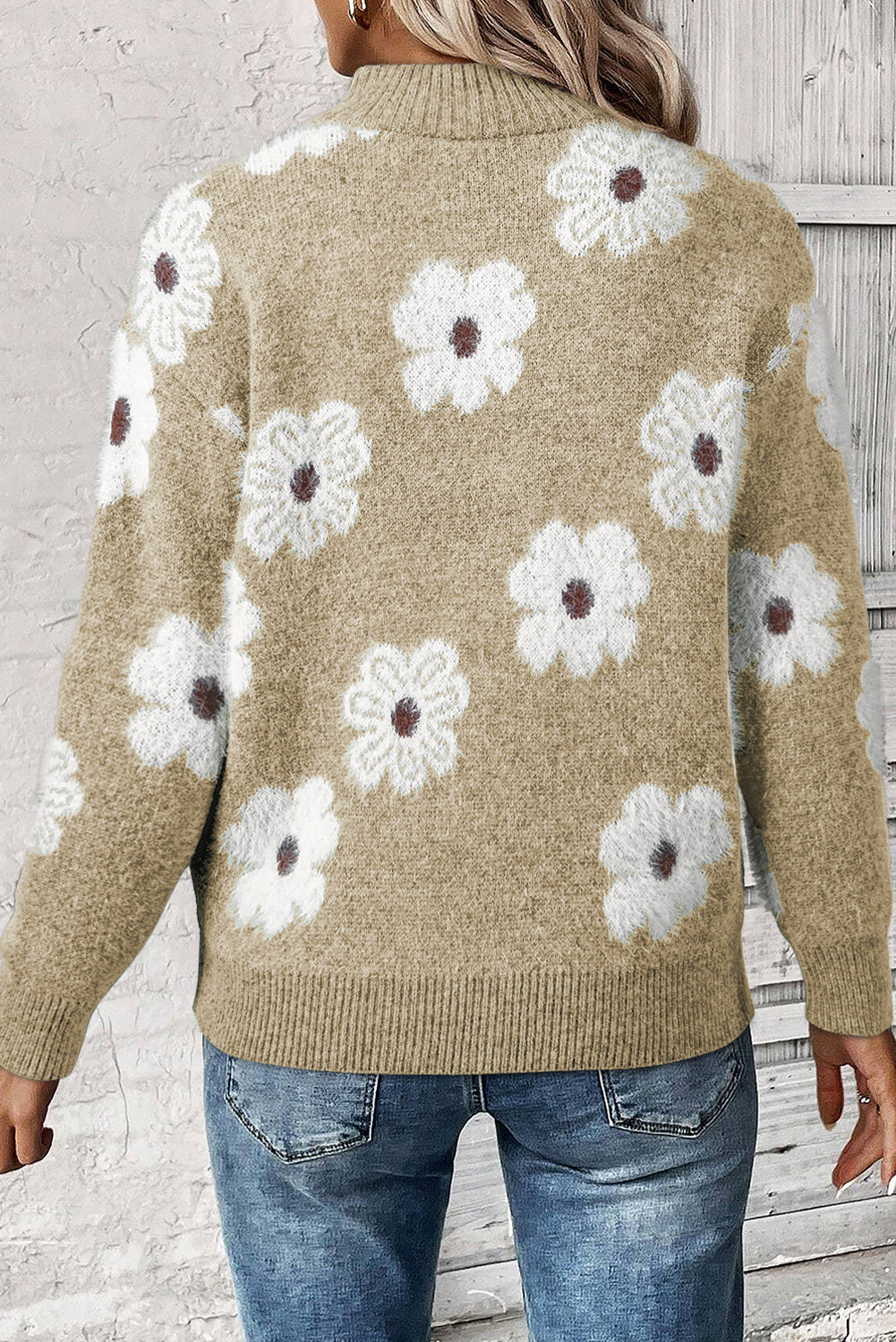 Vintage 60s Floral Pattern Half Zip Sweater