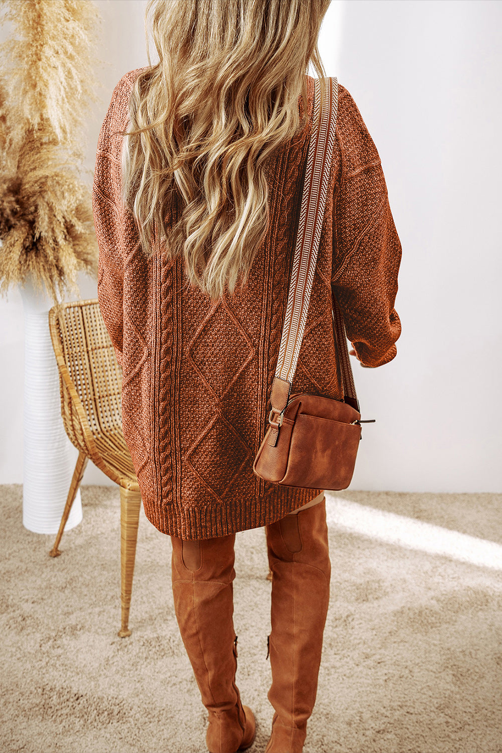 Twist Cable Knit Drop Shoulder Loose Fit Sweater Dress (4 colors)