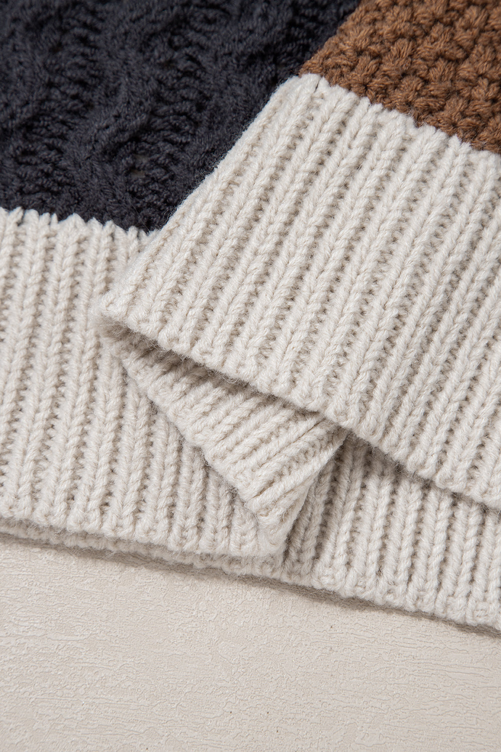 Colorblock Cable Knit Collared Sweater