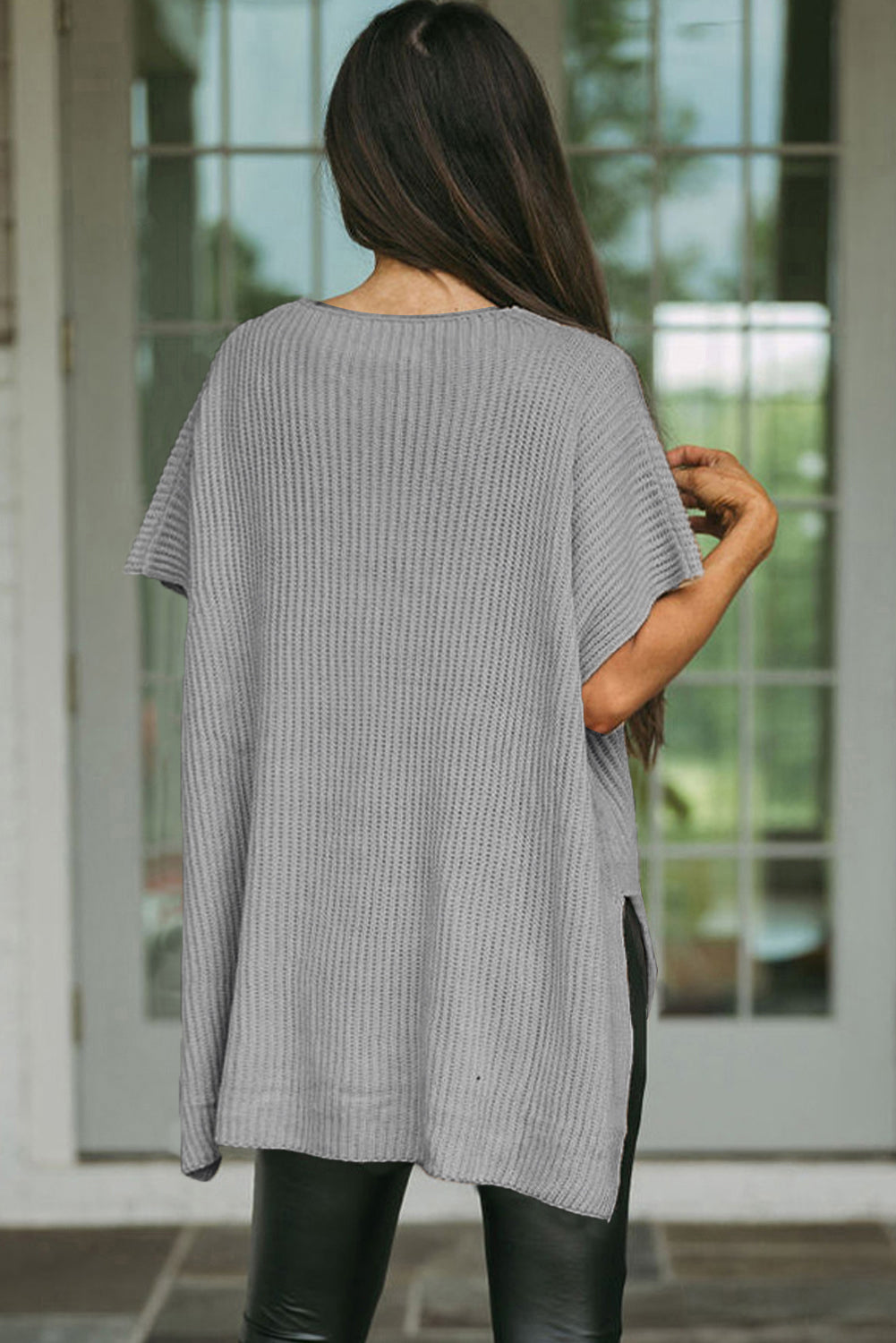 Side Slit Short Sleeve Oversized Sweater (4 colors)