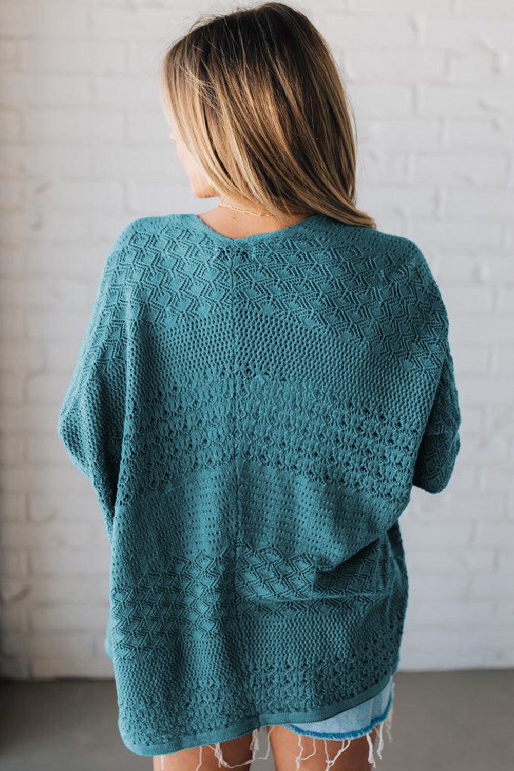 Mix Pattern Hollow Knit Open Front Cardigan