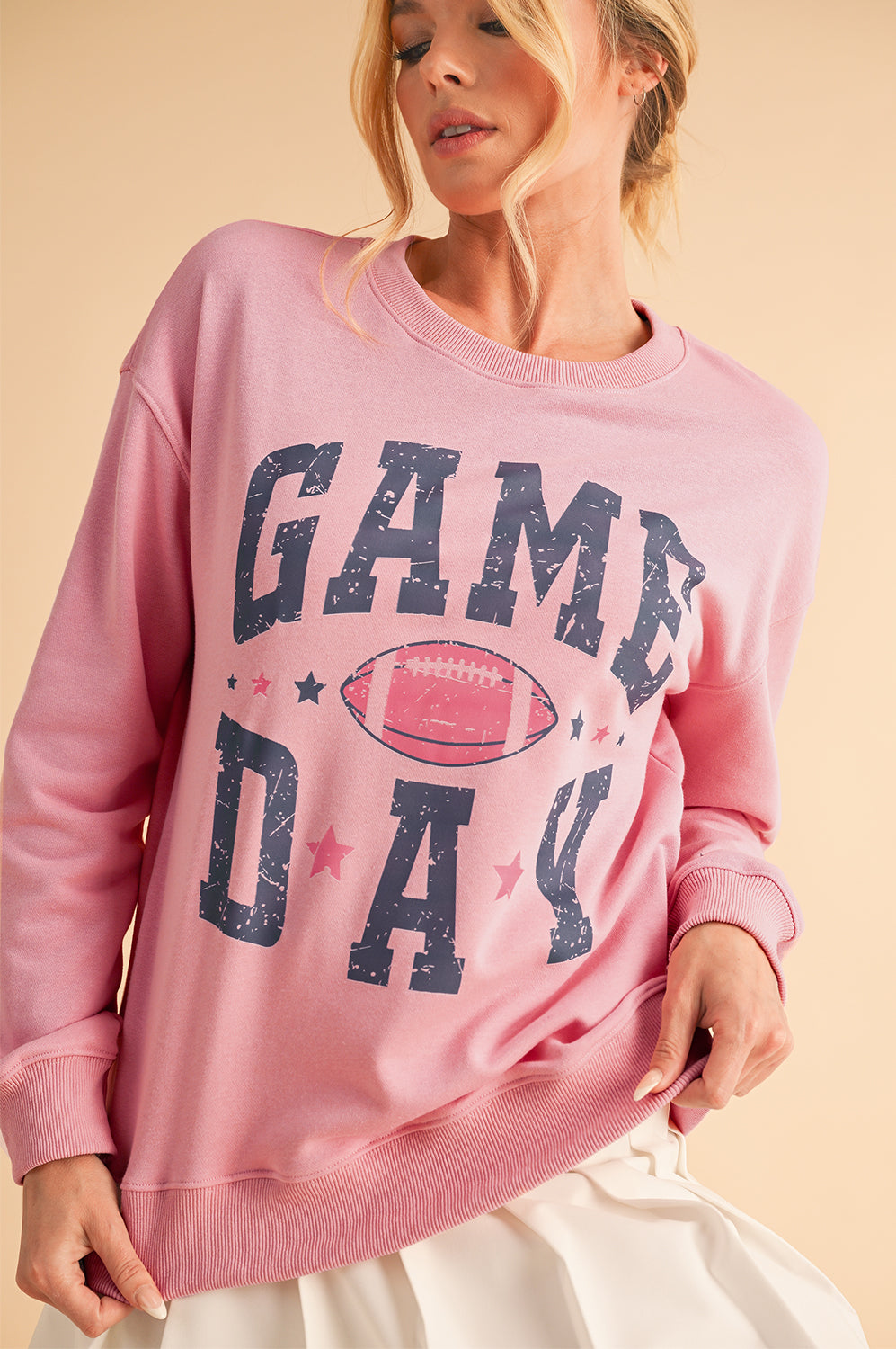Pink GAME DAY Graphic Drop Shoulder Sweatshirt