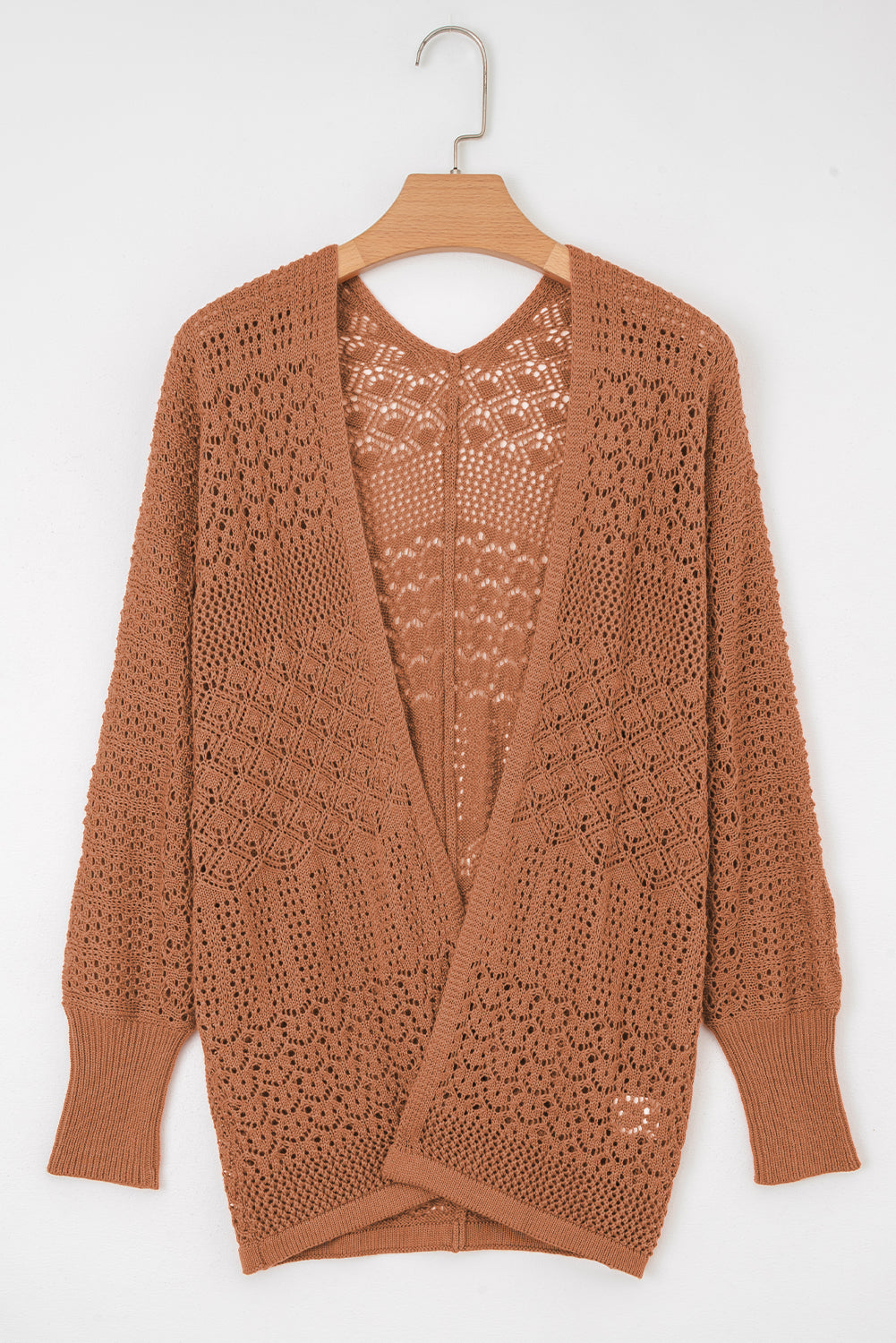 Mix Pattern Hollow Knit Open Front Cardigan