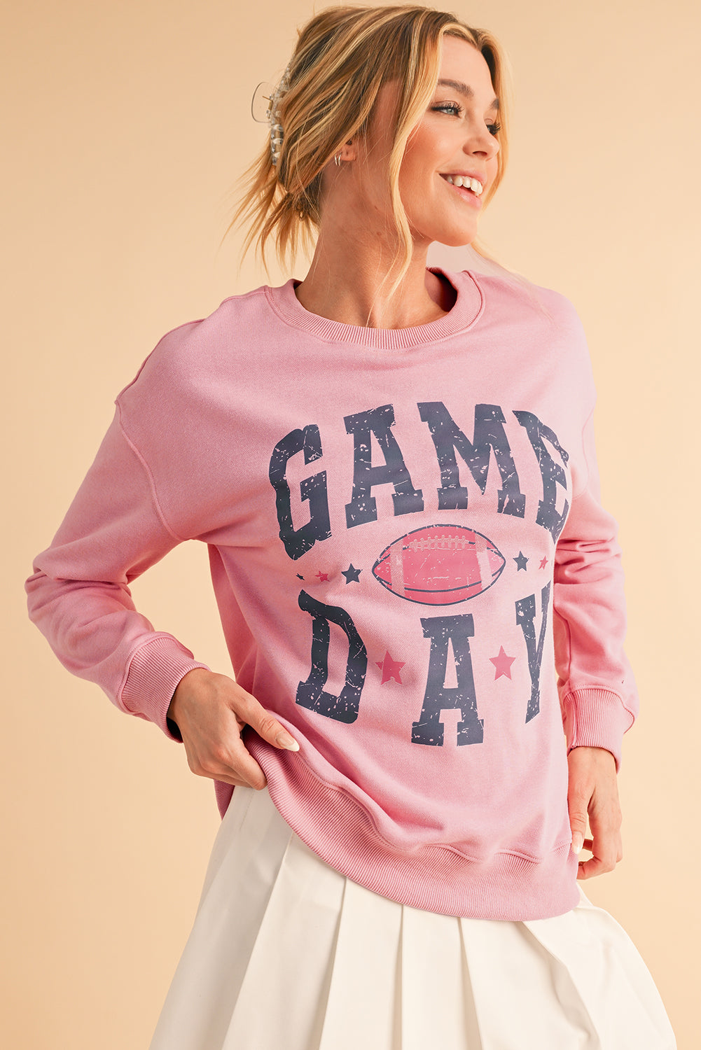 Pink GAME DAY Graphic Drop Shoulder Sweatshirt
