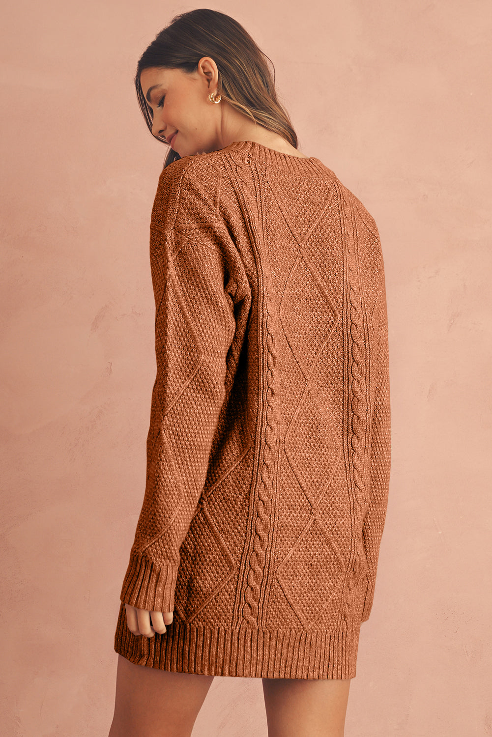 Twist Cable Knit Drop Shoulder Loose Fit Sweater Dress (4 colors)