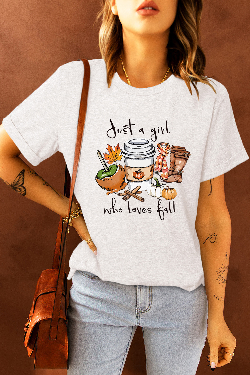 White Fall Graphic Print Crew Neck T Shirt