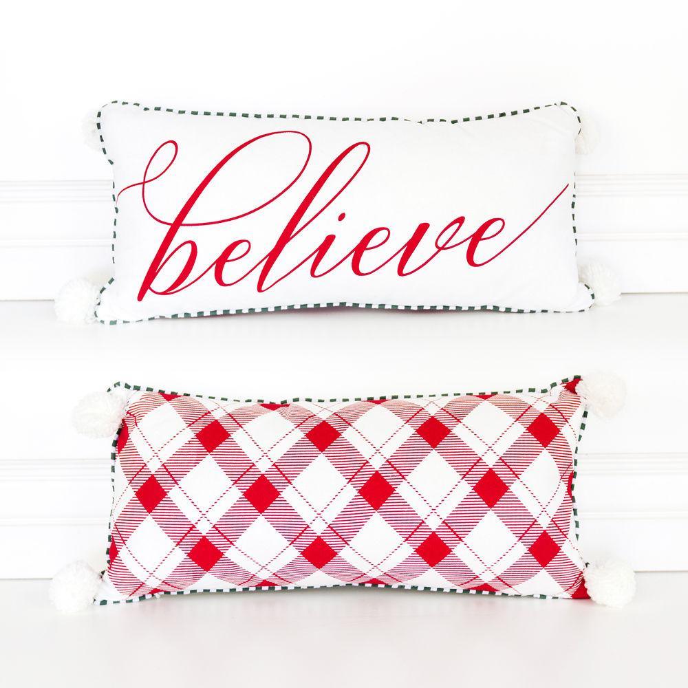 Believe Large Pillow White Tassel Ball