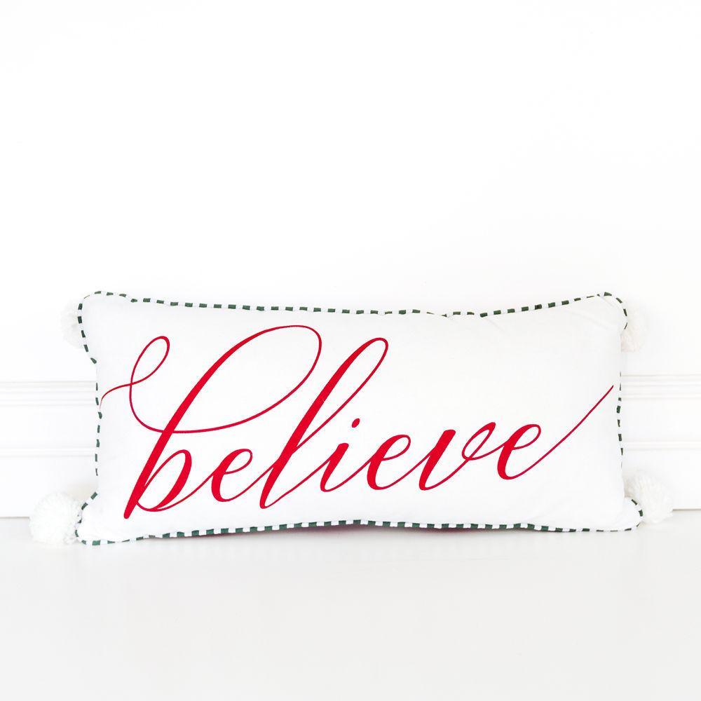 Believe Large Pillow White Tassel Ball