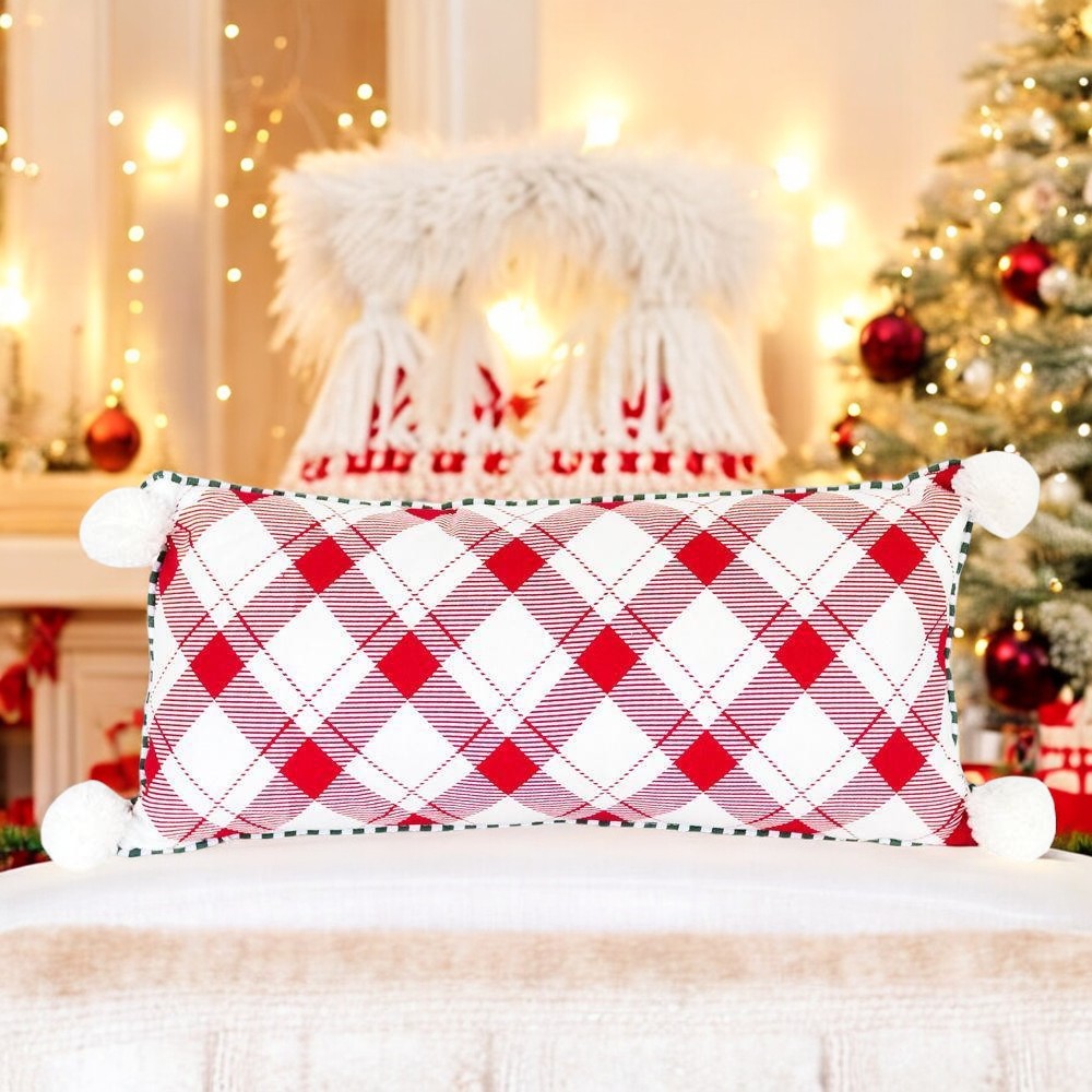 Believe Large Pillow White Tassel Ball