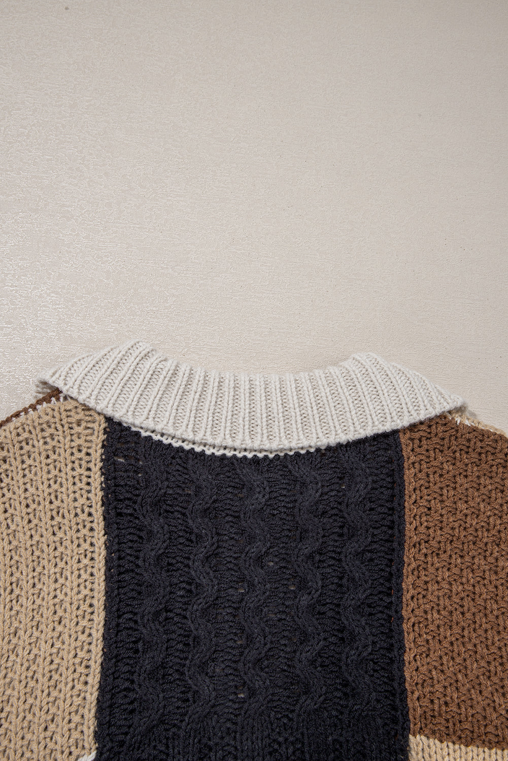 Colorblock Cable Knit Collared Sweater