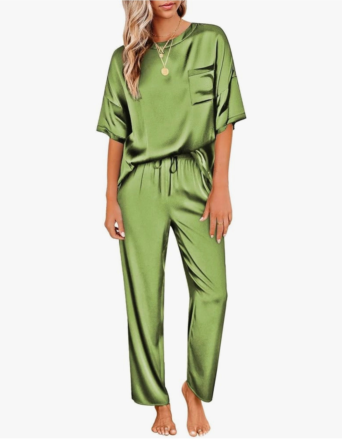 Light Green Silky Satin Lounge Set