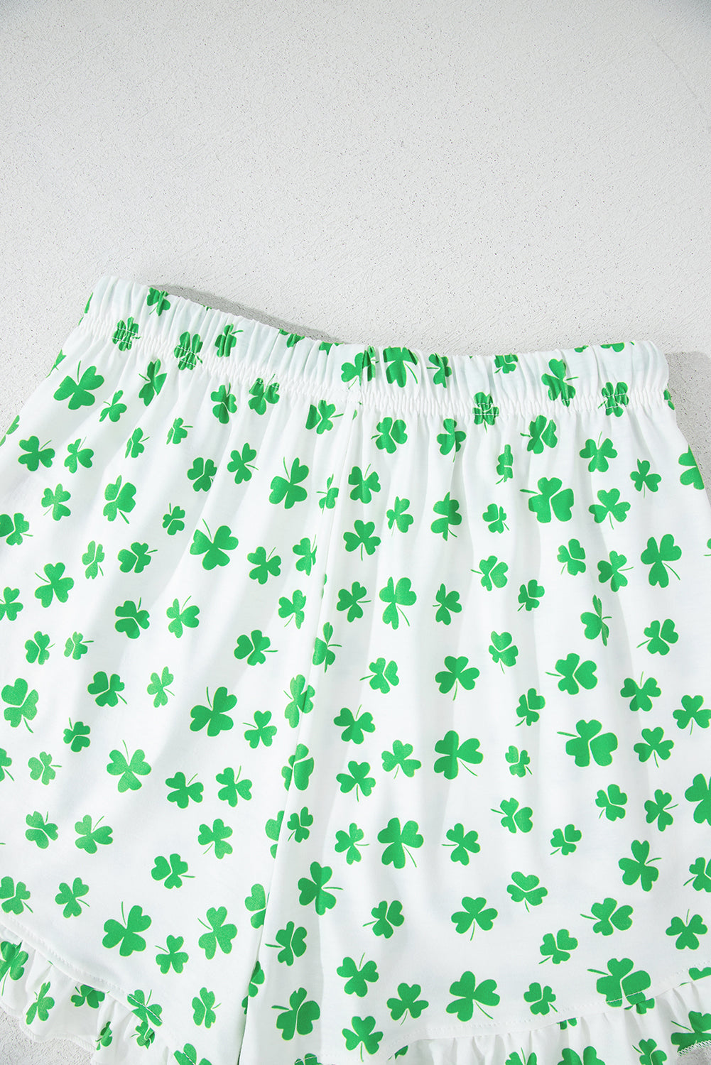 Bow Print Shirt and Ruffle Hem Shorts Pajama Set