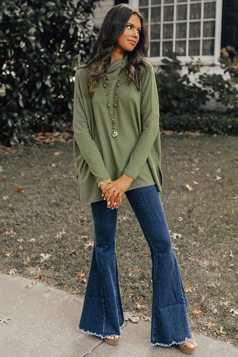 Cowl Neck Loose Fit Tunic Top (2 colors)