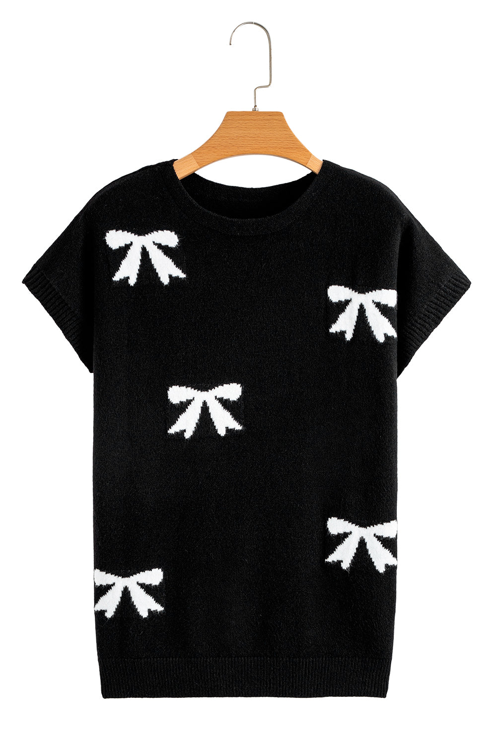 Black or White Bow Pattern Short Sleeve Knit Top