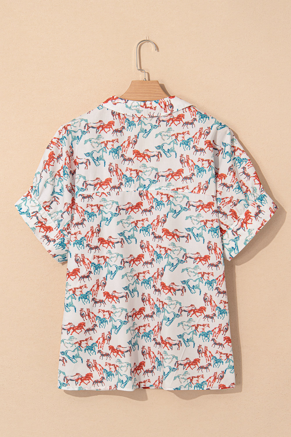White Horse Galloping Allover Print Plus Size Blouse