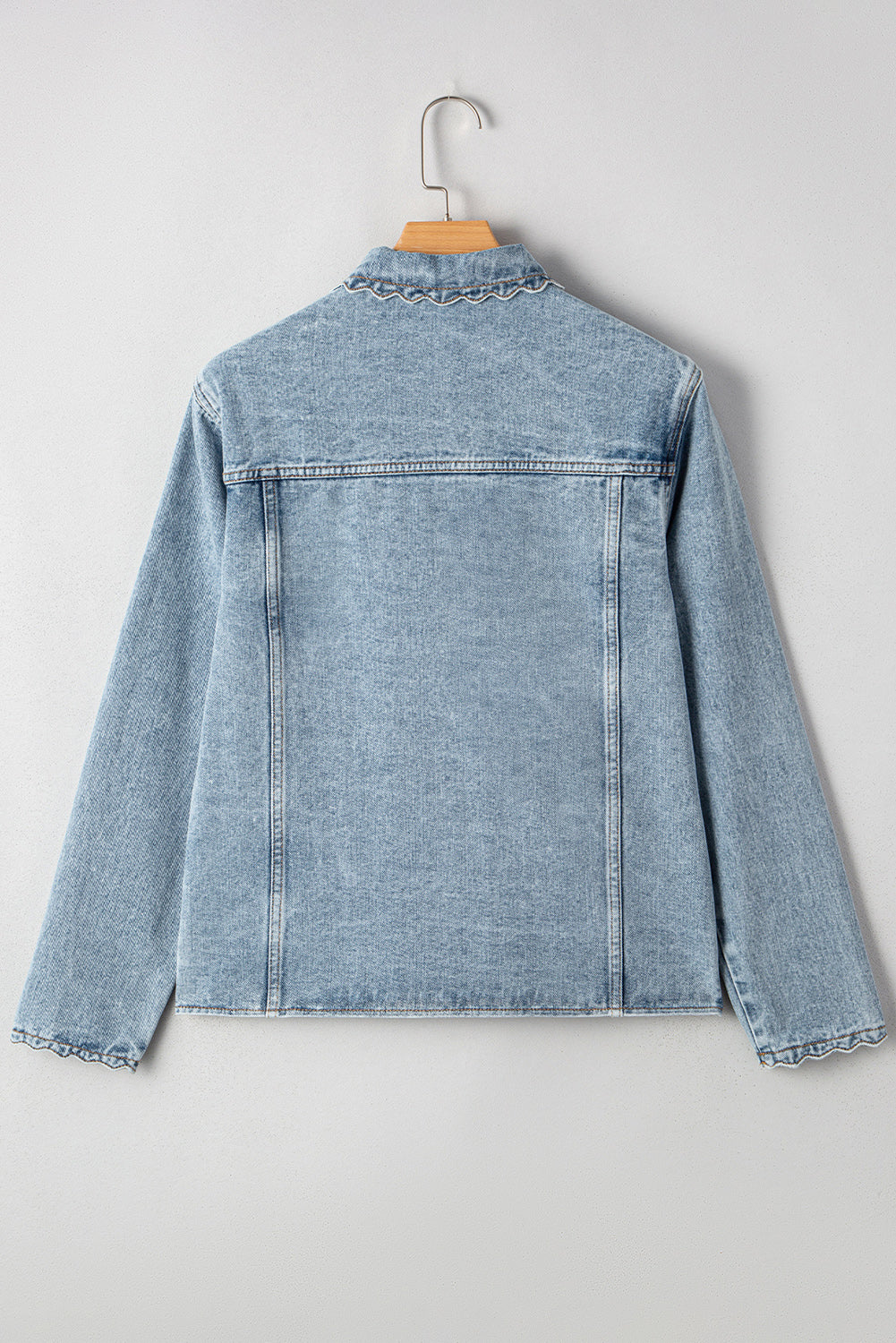 Scallop Trim Collar Pocket Button Up Denim Jacket
