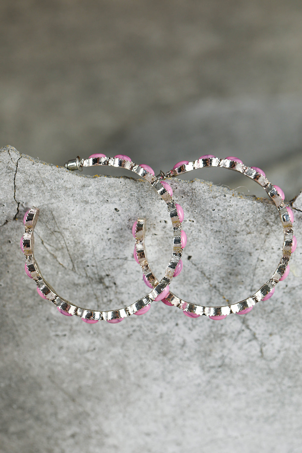 Sky Blue (or Pink) Big Circle C-shaped Earrings