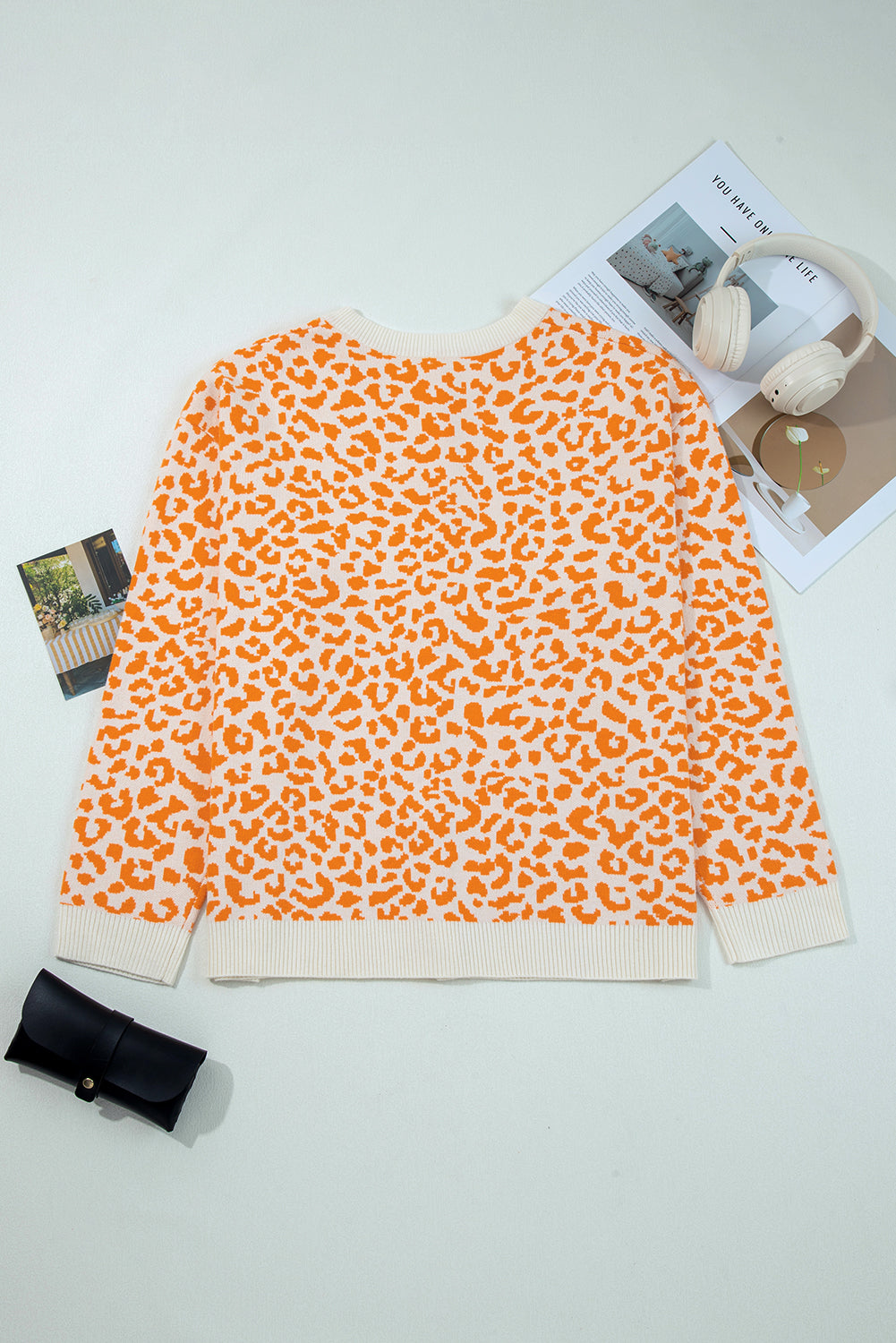 Leopard Drop Shoulder Knitted Button Front Cardigan