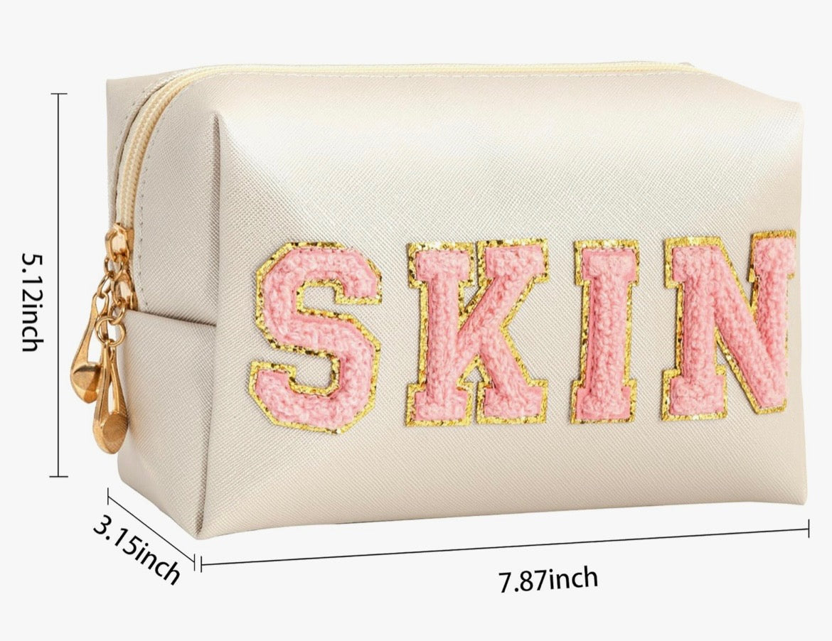 Cosmetic Bag with Chenille Leather