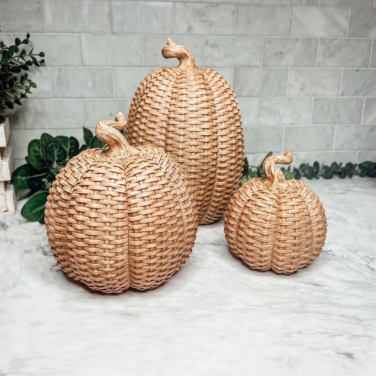 Basket Weave Pumpkins Festive Autumn Decor