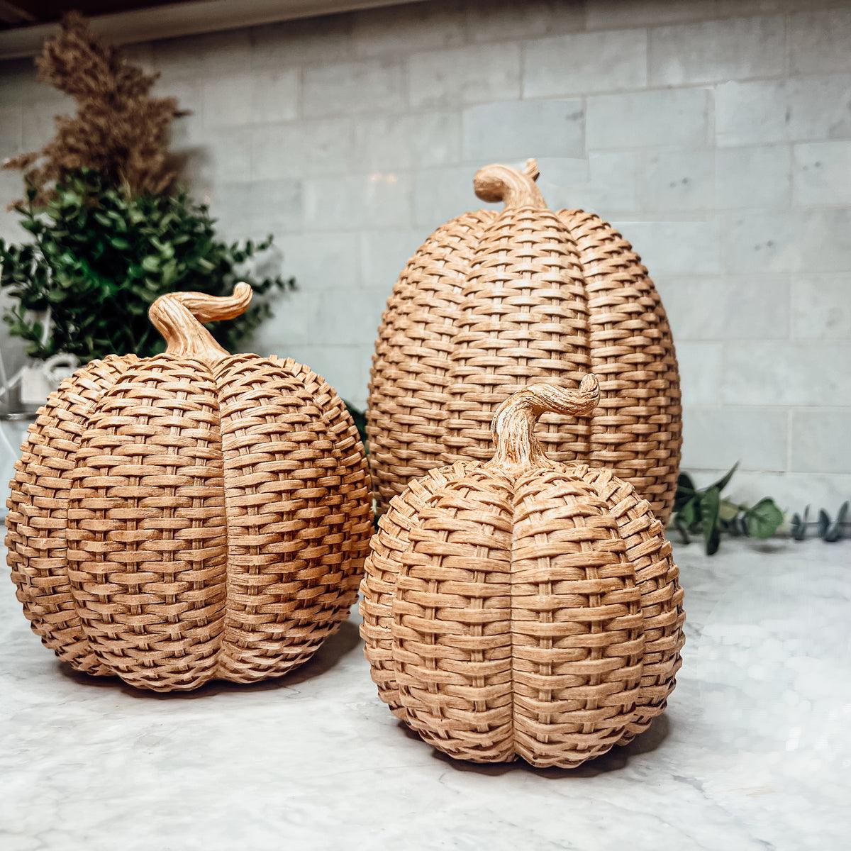 Basket Weave Pumpkins Festive Autumn Decor