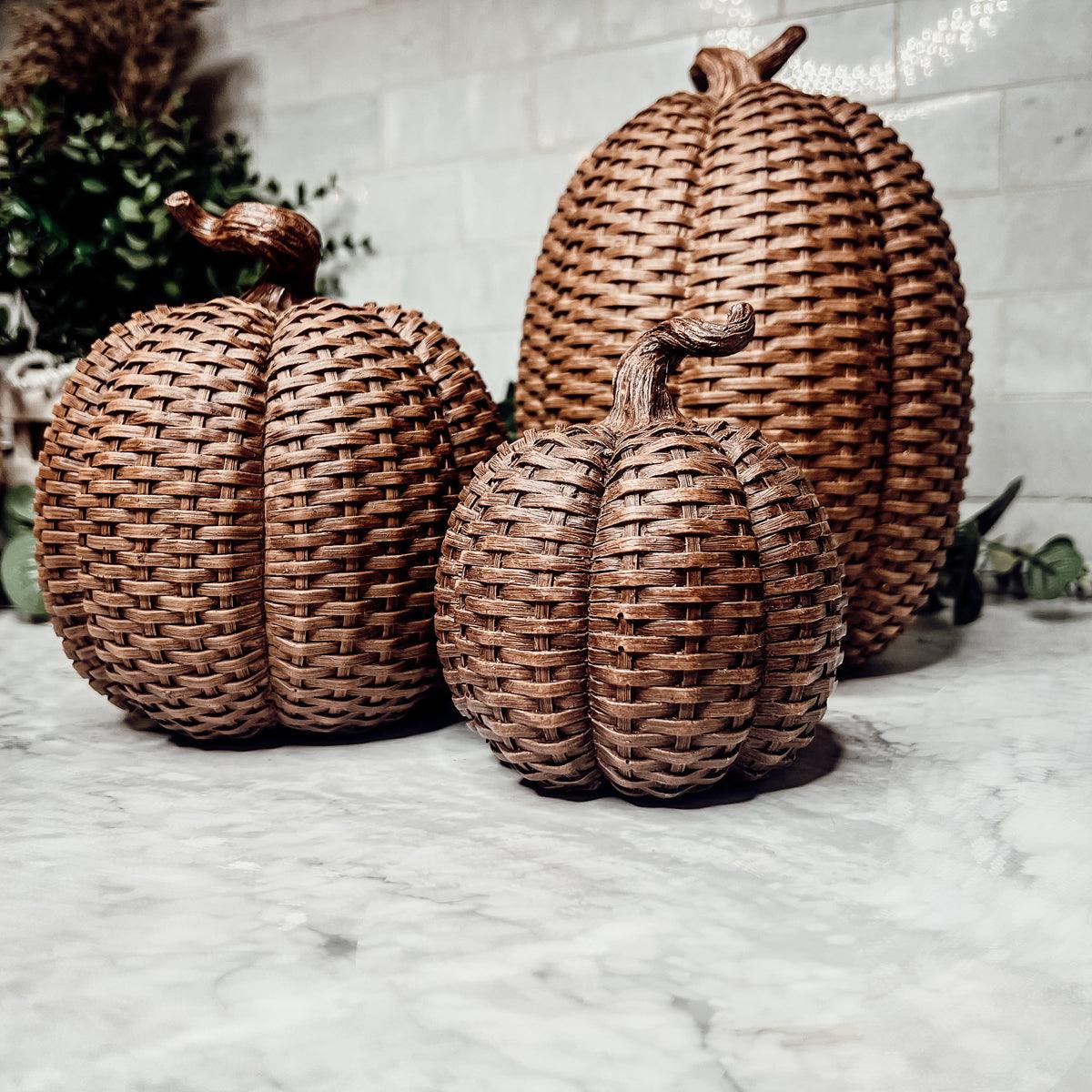 Basket Weave Pumpkins Festive Autumn Decor